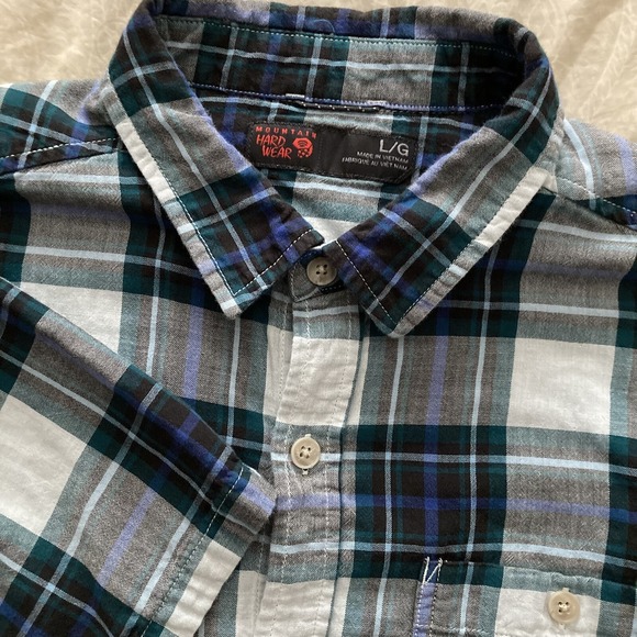 Mountain Hardwear Other - Mountain Hardwear Men L SS Button Up Lined Cotton Shirt Plaid B&W Outdoor Hiking